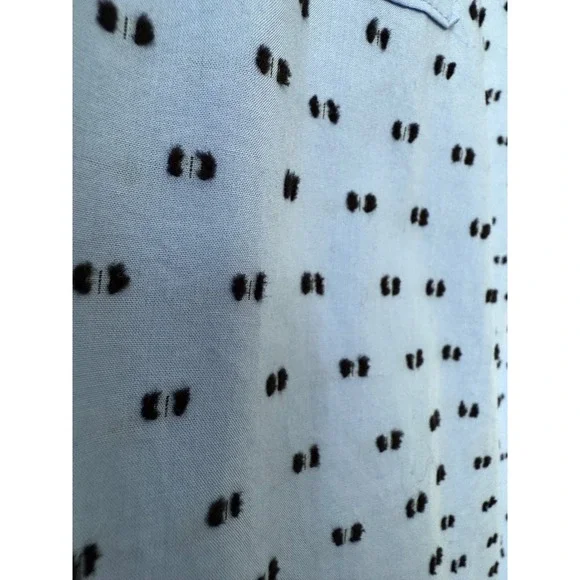 Talbots Women Light Blue Black Dot Print 3/4 Sleeve Button Neck Tunic Top Size L - Picture 4 of 12